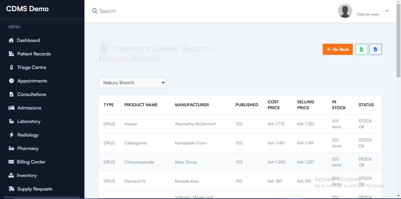 Inventory levels